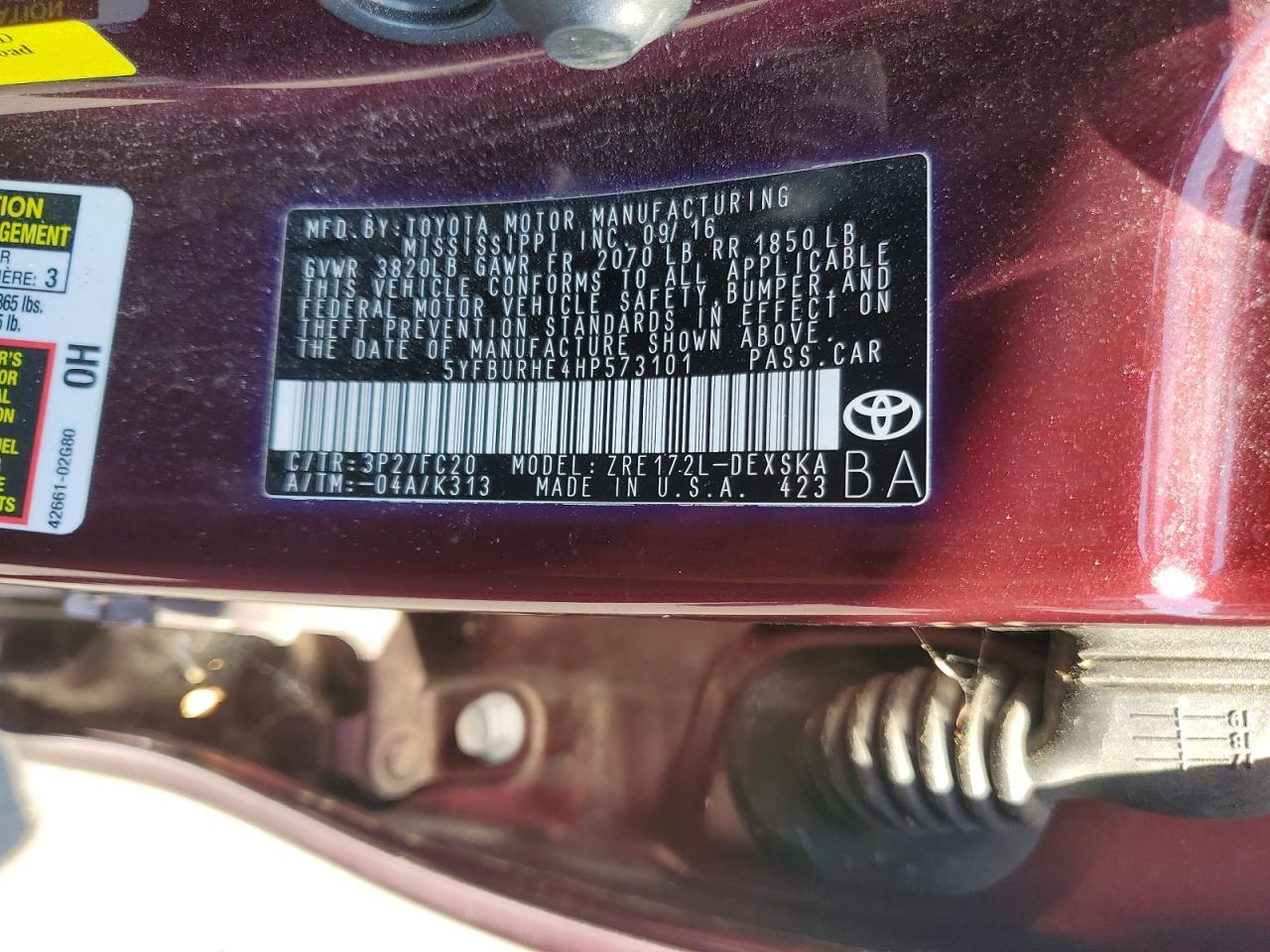 5YFBURHE4HP573101 2017 TOYOTA COROLLA photo no. 12