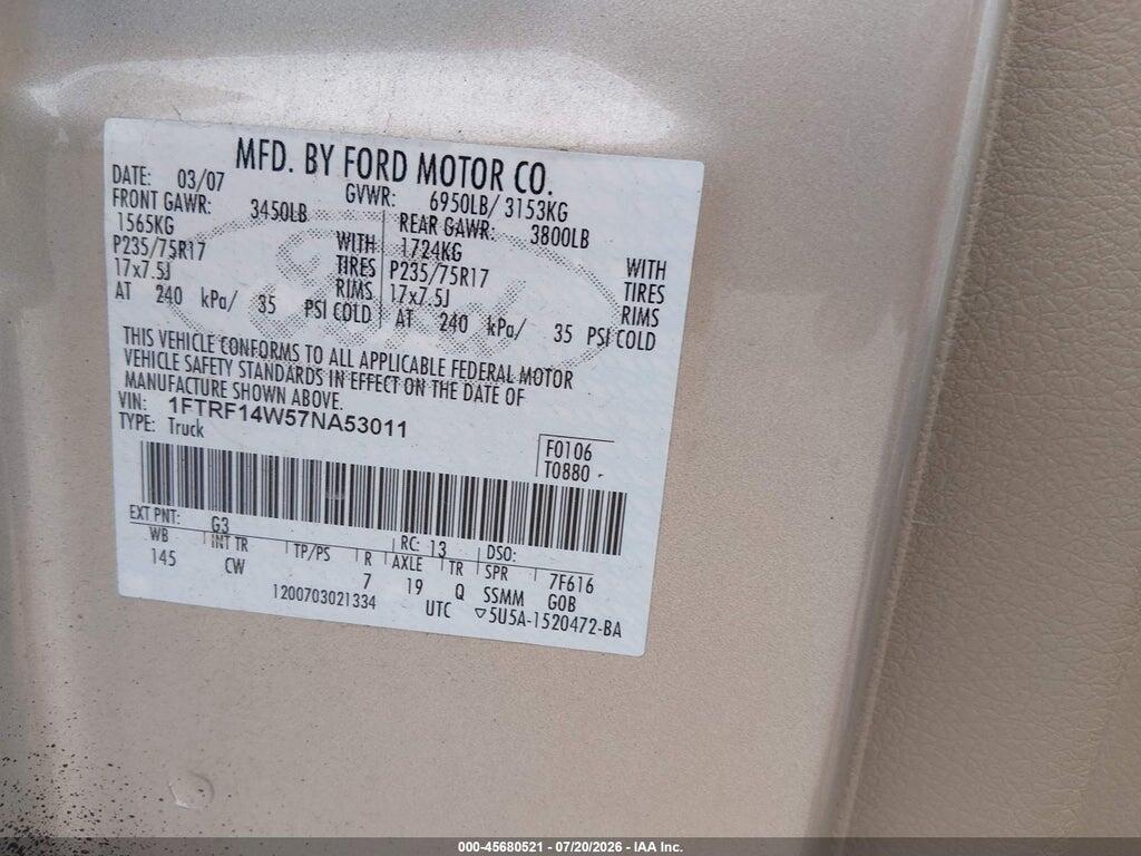 1FTRF14W57NA53011 2007 FORD F-150 photo no. 9