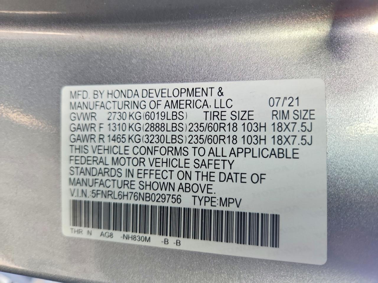2022 HONDA ODYSSEY EXL — Фото 14 из 14