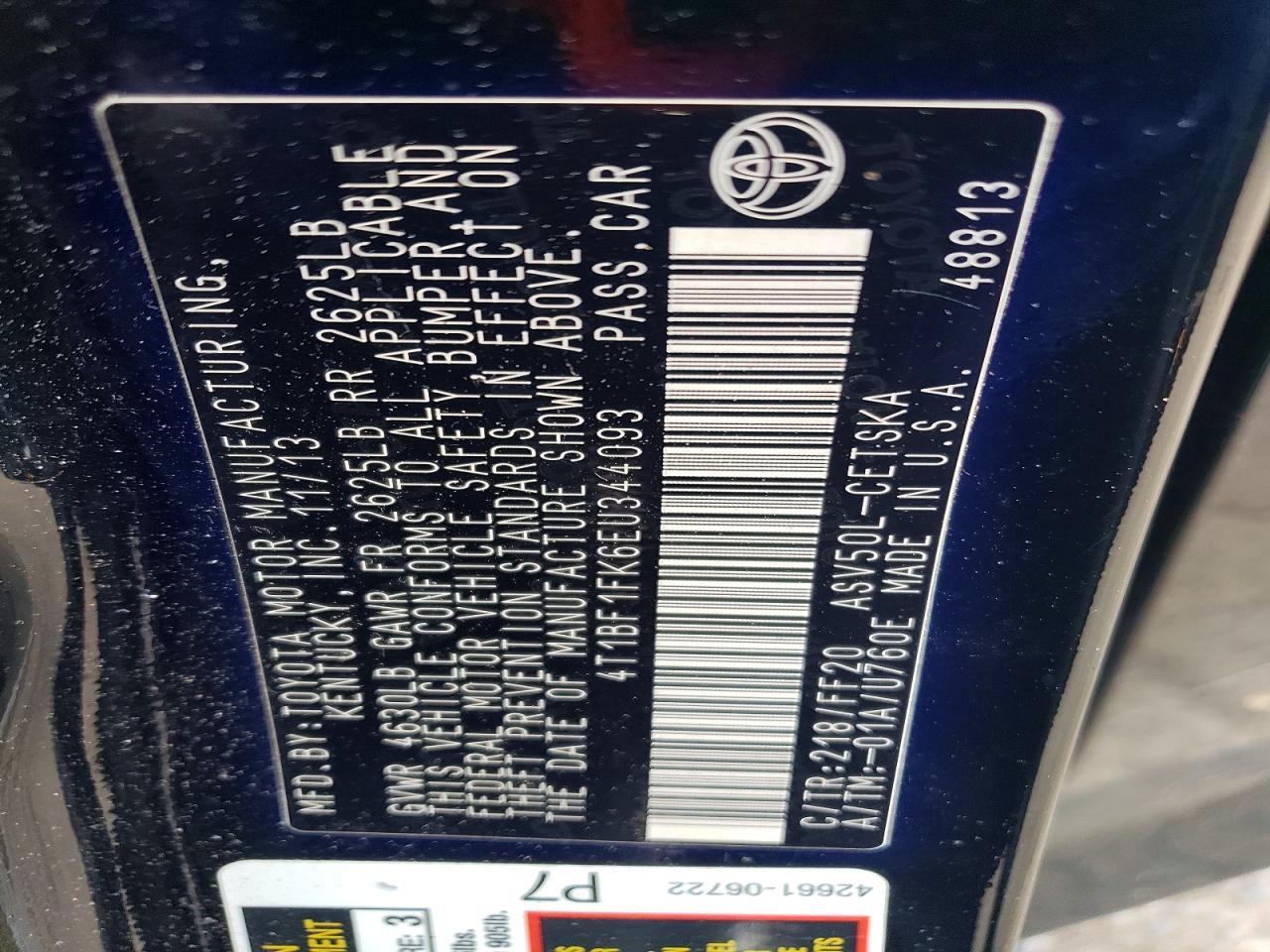 2014 TOYOTA CAMRY SE — Фото 12 из 12
