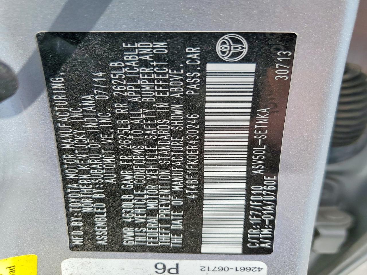 2014 TOYOTA CAMRY LE — Фото 12 из 12