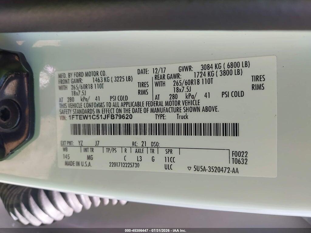 1FTEW1C51JFB79620 2018 FORD F-150 photo no. 9