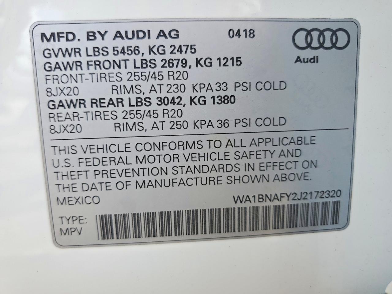2018 AUDI Q5 PREMIUM PLUS — Фото 12 из 12