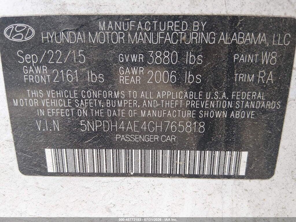 5NPDH4AE4GH765818 2016 HYUNDAI ELANTRA photo no. 9