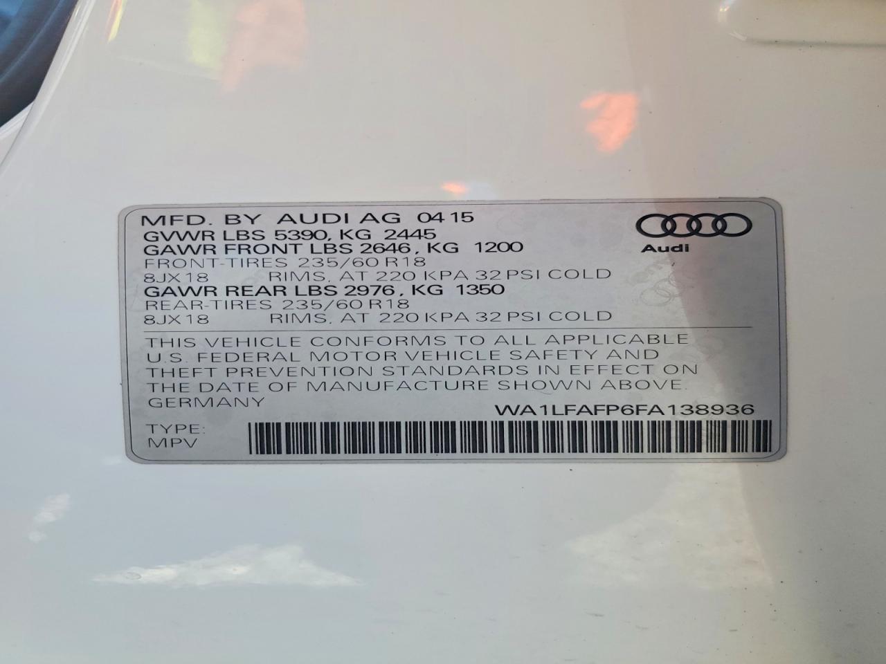 2015 AUDI Q5 PREMIUM PLUS — Фото 13 из 13