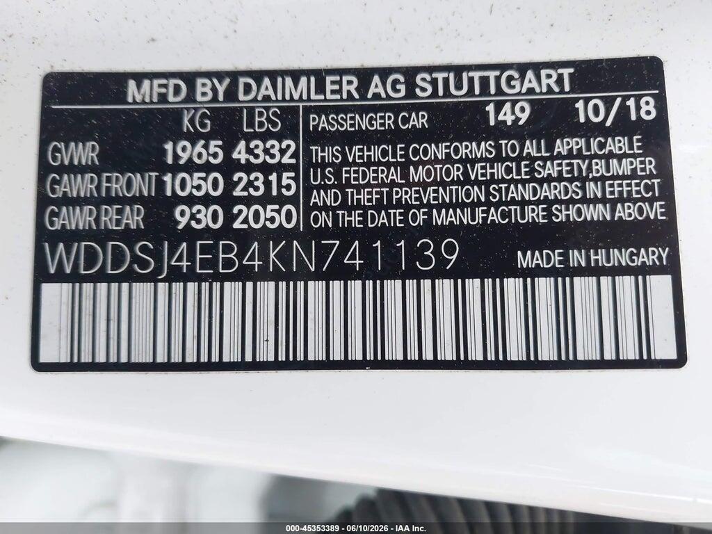 WDDSJ4EB4KN741139 2019 MERCEDES-BENZ CLA 250 photo no. 9