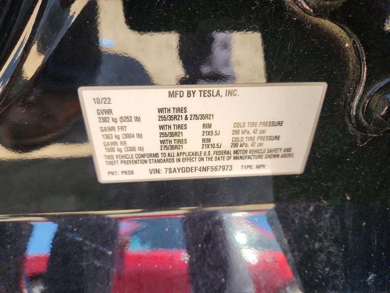 7SAYGDEF4NF567973 2022 TESLA MODEL Y photo no. 12