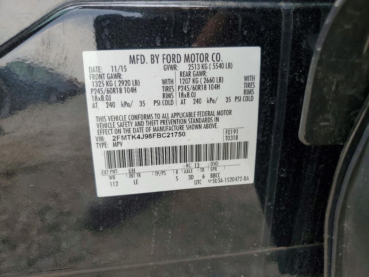 2FMTK4J98FBC21750 2015 FORD EDGE photo no. 12
