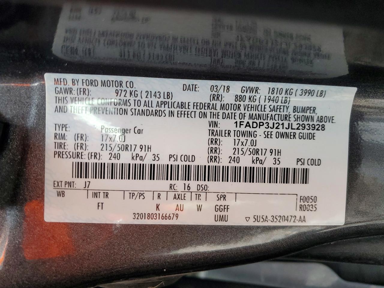 1FADP3J21JL293928 2018 FORD FOCUS photo no. 12