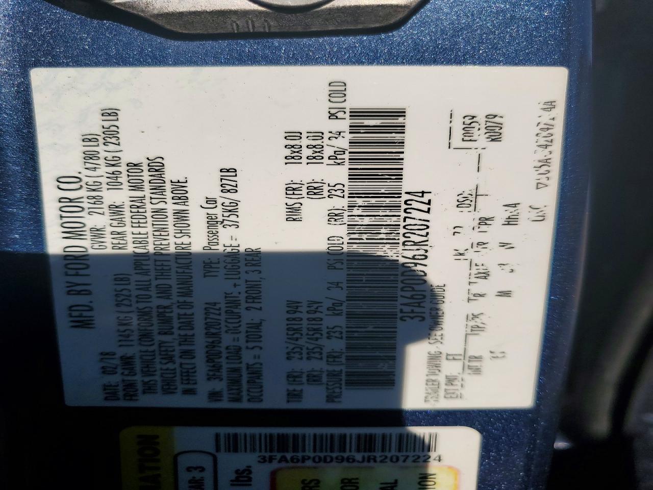 3FA6P0D96JR207224 2018 FORD FUSION photo no. 12