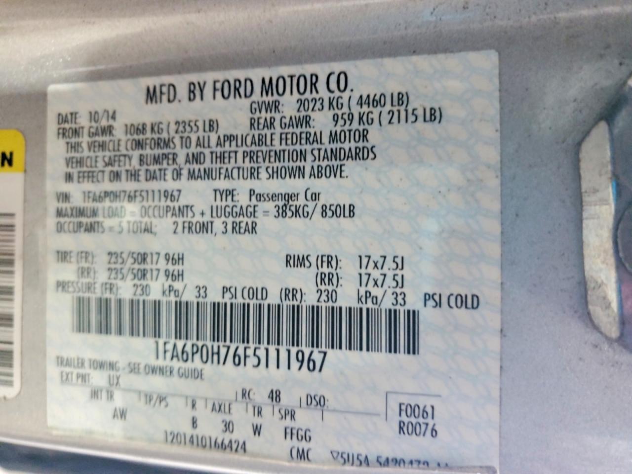 1FA6P0H76F5111967 2015 FORD FUSION photo no. 12