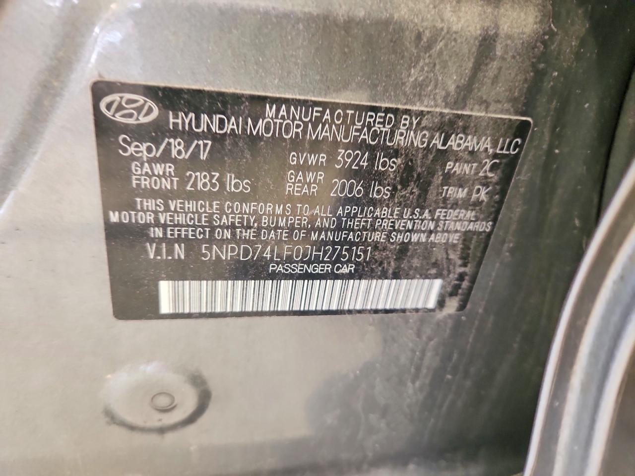5NPD74LF0JH275151 2018 HYUNDAI ELANTRA photo no. 12