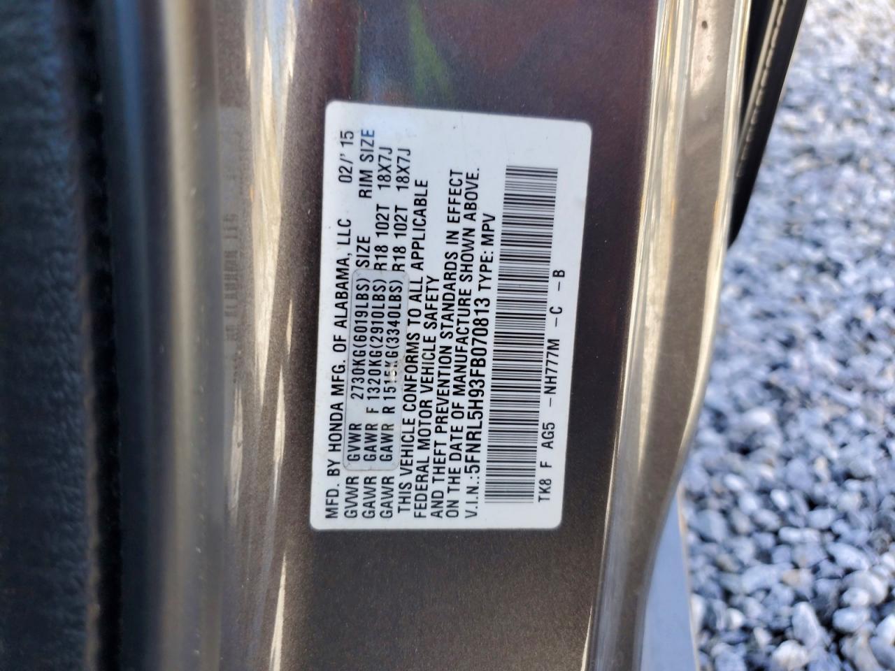 2015 HONDA ODYSSEY TOURING — Фото 14 из 14