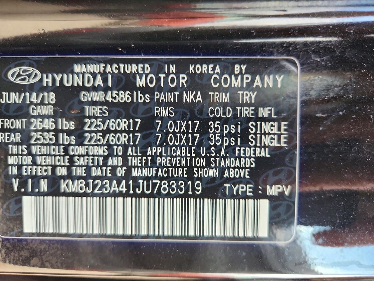 KM8J23A41JU783319 2018 HYUNDAI TUCSON photo no. 12
