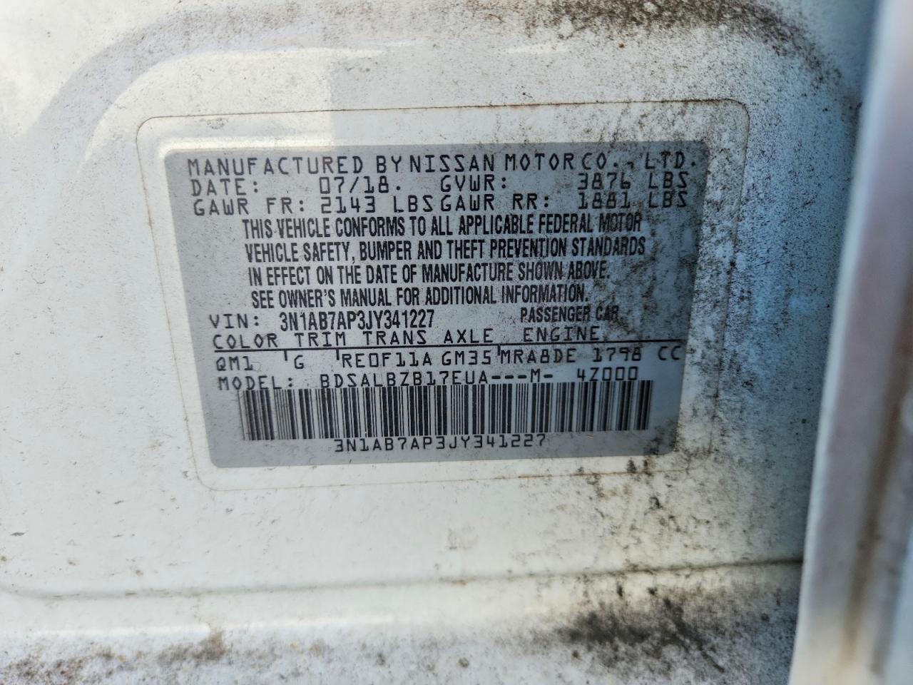 3N1AB7AP3JY341227 2018 NISSAN SENTRA photo no. 12