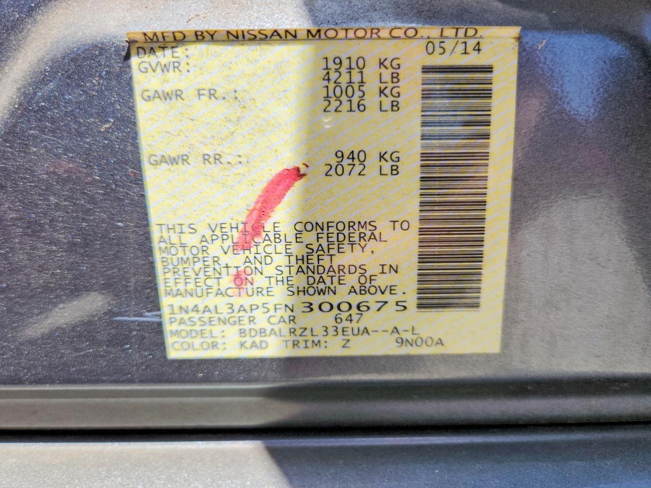 2015 NISSAN ALTIMA 2.5 SL — Фото 12 из 12