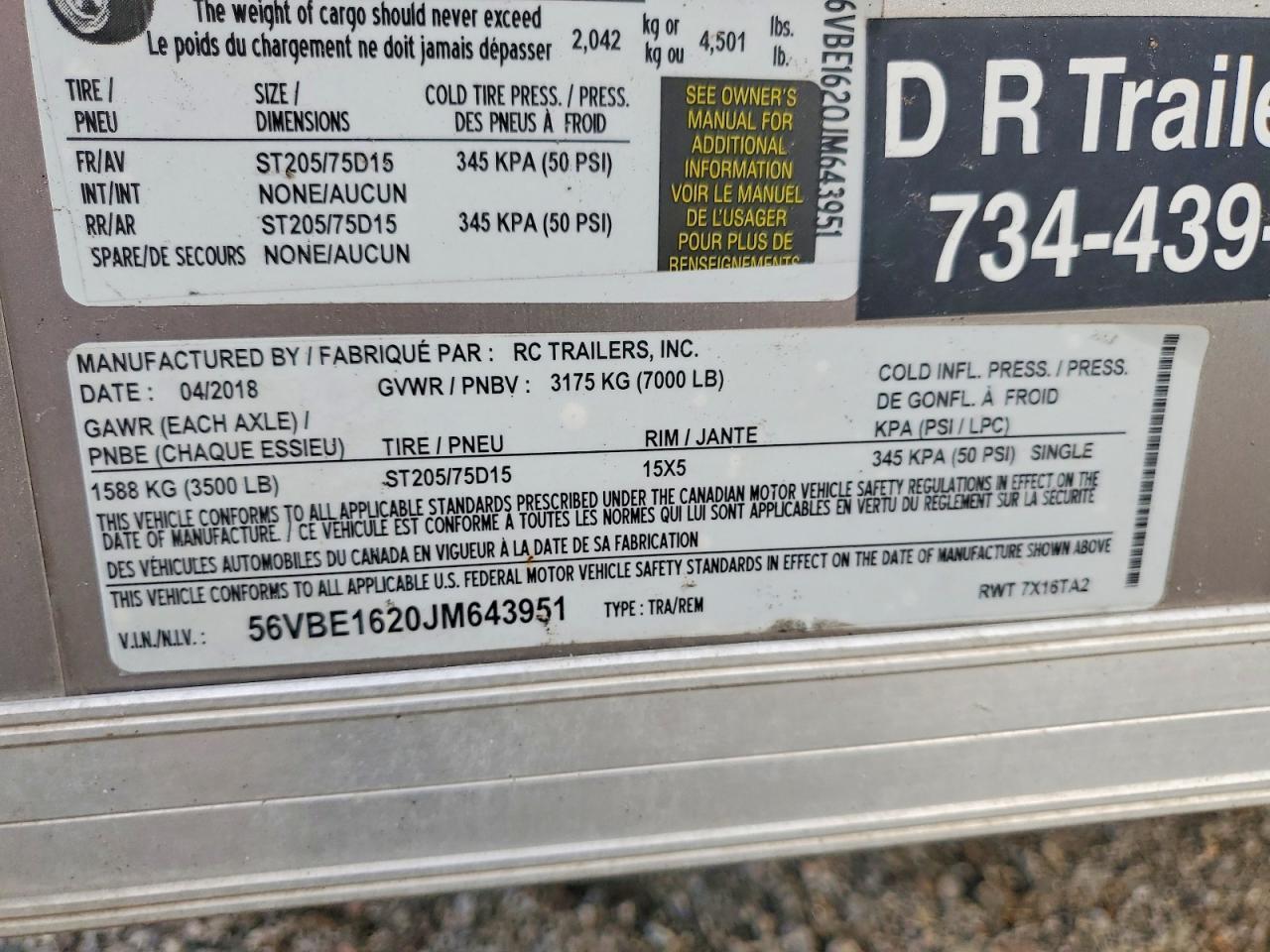 2018 RC RWT 7X16TA2 ENCLOSED CARGO TRAILER — Фото 10 из 10