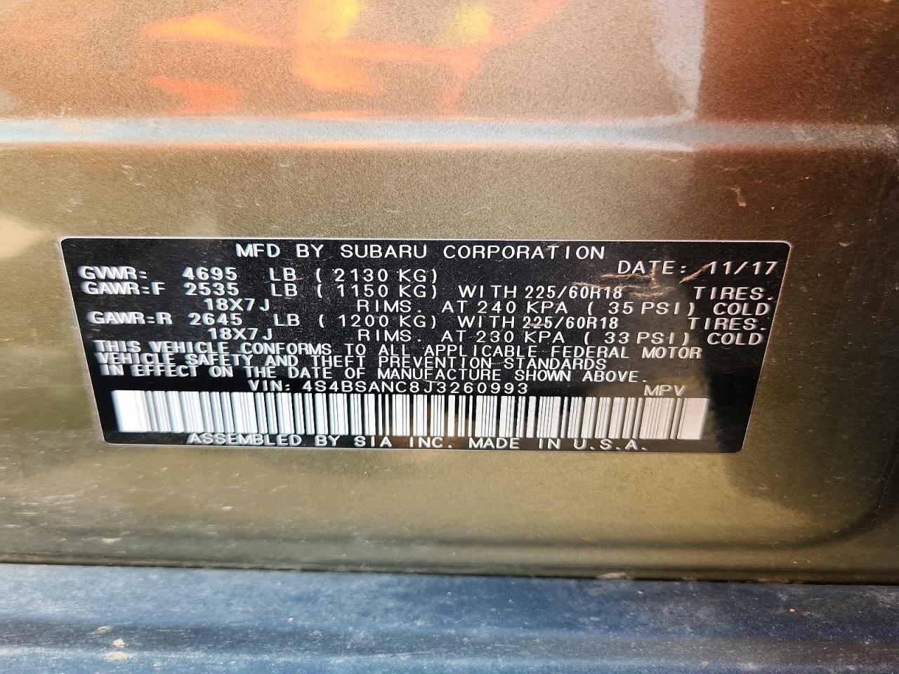 2018 SUBARU OUTBACK 2.5I LIMITED — Фото 12 из 12