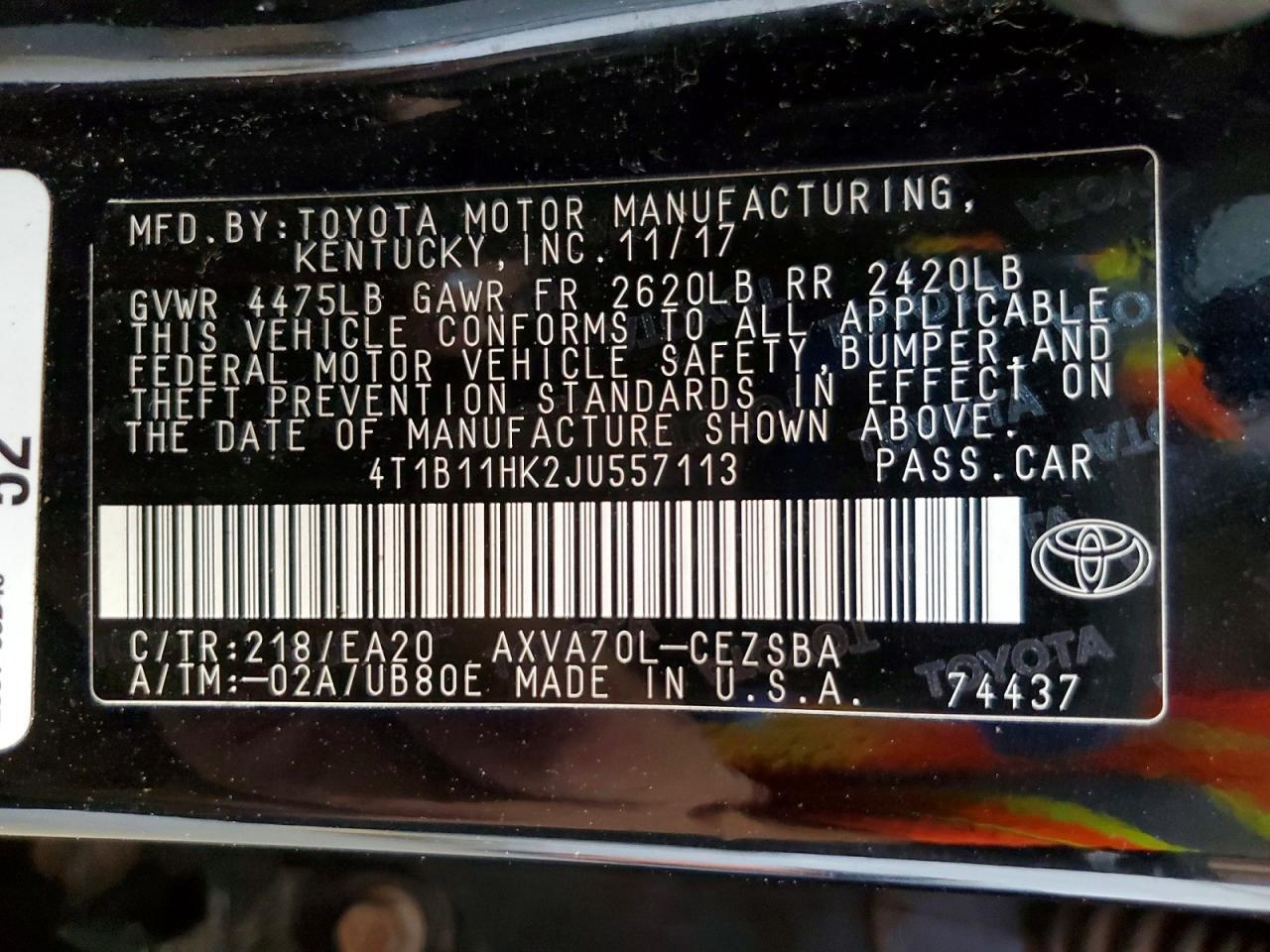 2018 TOYOTA CAMRY SE — Фото 12 из 12