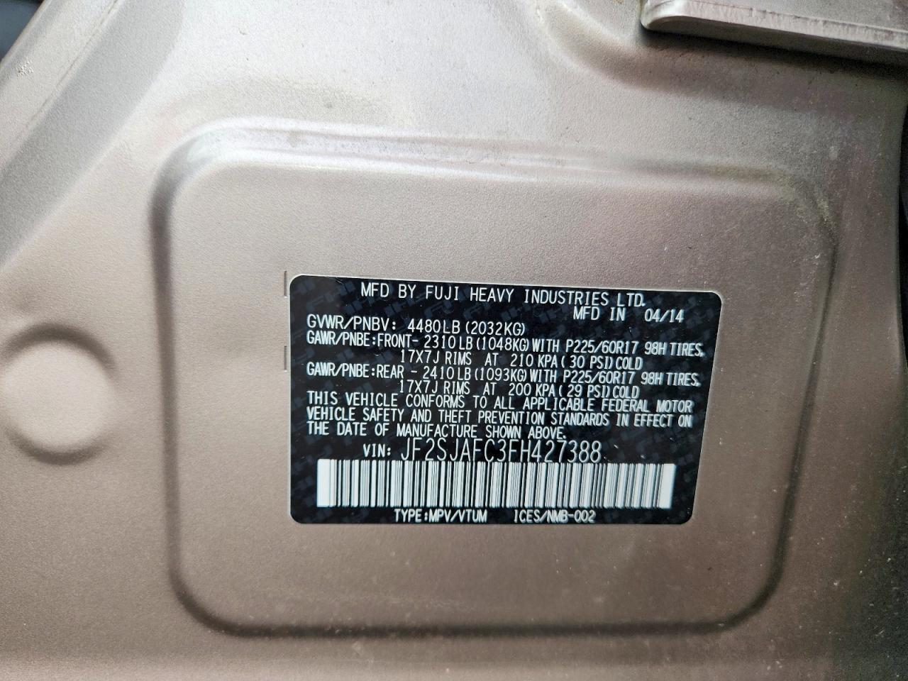 2015 SUBARU FORESTER 2.5I PREMIUM — Фото 12 из 12