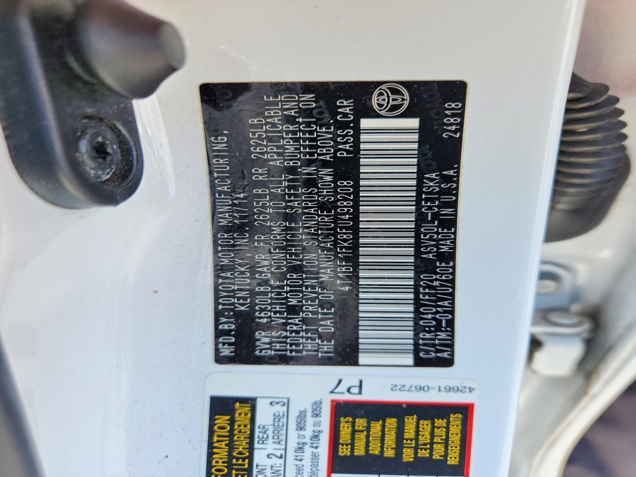 2015 TOYOTA CAMRY SE — Фото 13 из 13