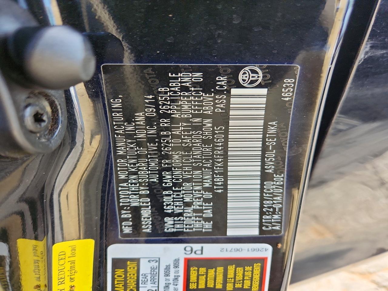2015 TOYOTA CAMRY LE — Фото 12 из 12