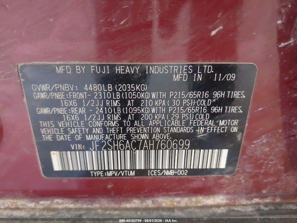 JF2SH6AC7AH760699 2010 SUBARU FORESTER photo no. 9