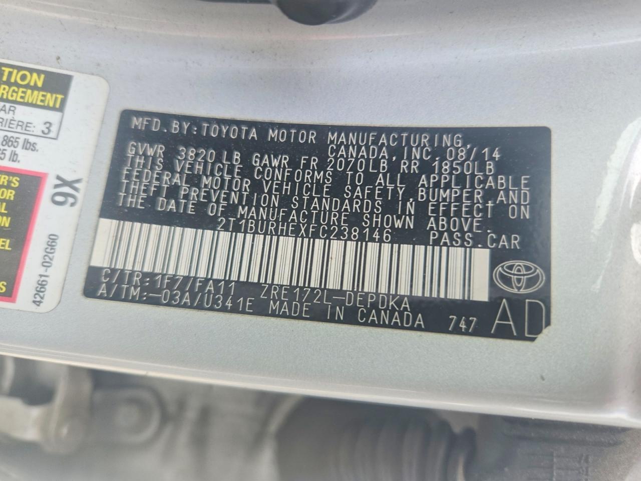 2015 TOYOTA COROLLA L — Фото 12 из 12