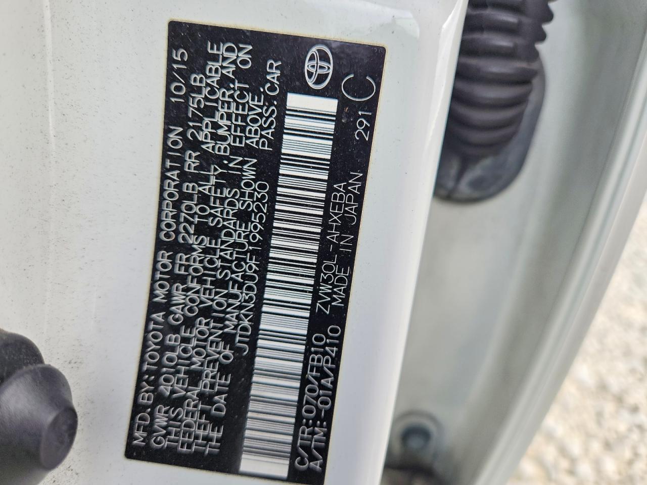2015 TOYOTA PRIUS TWO — Фото 12 из 12