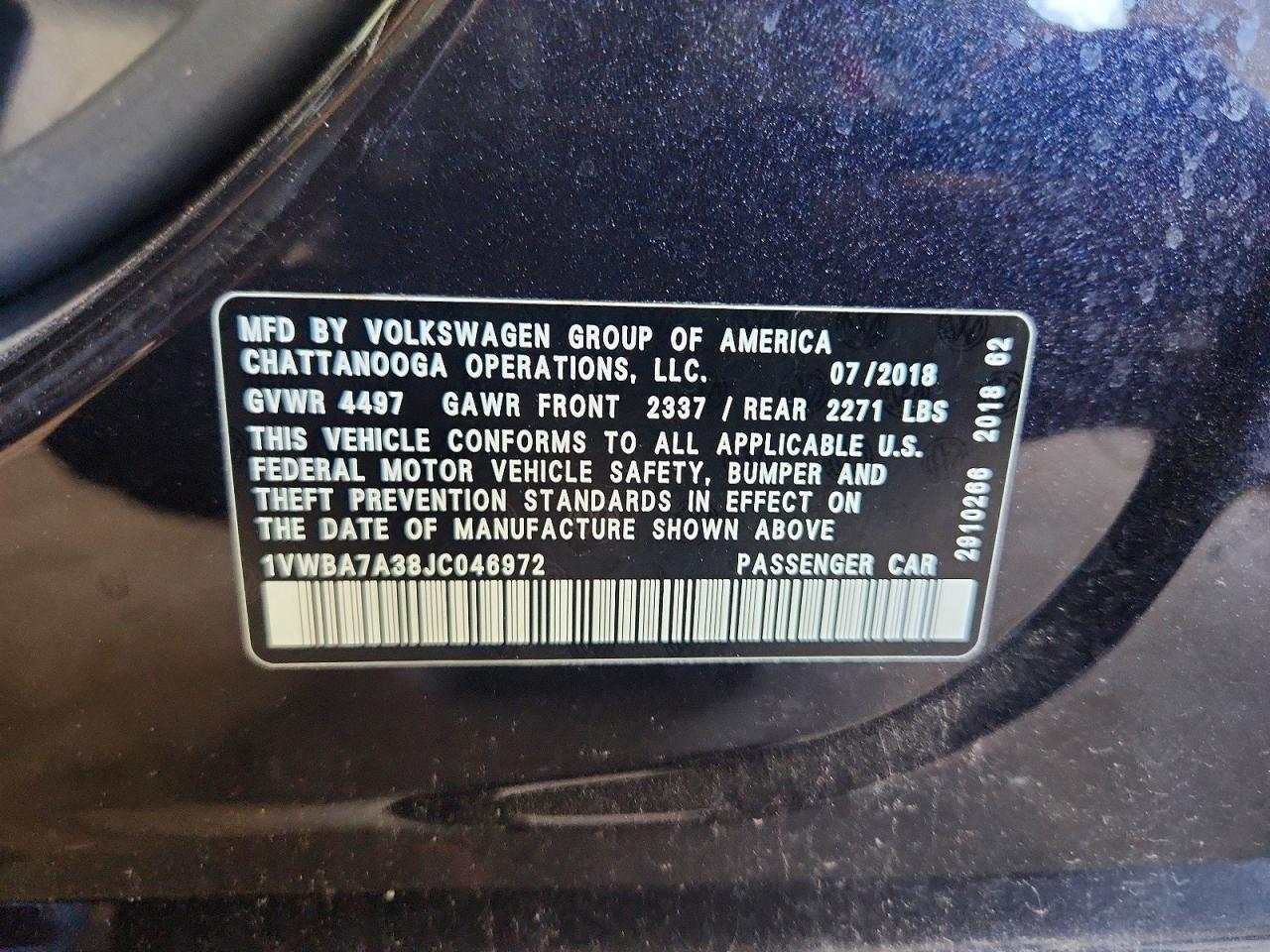 2018 VOLKSWAGEN PASSAT SE — Фото 13 из 13