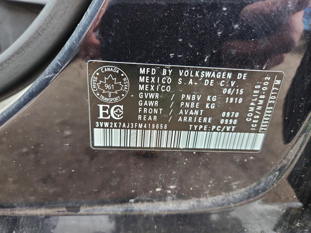2015 VOLKSWAGEN JETTA BASE — Фото 12 из 12