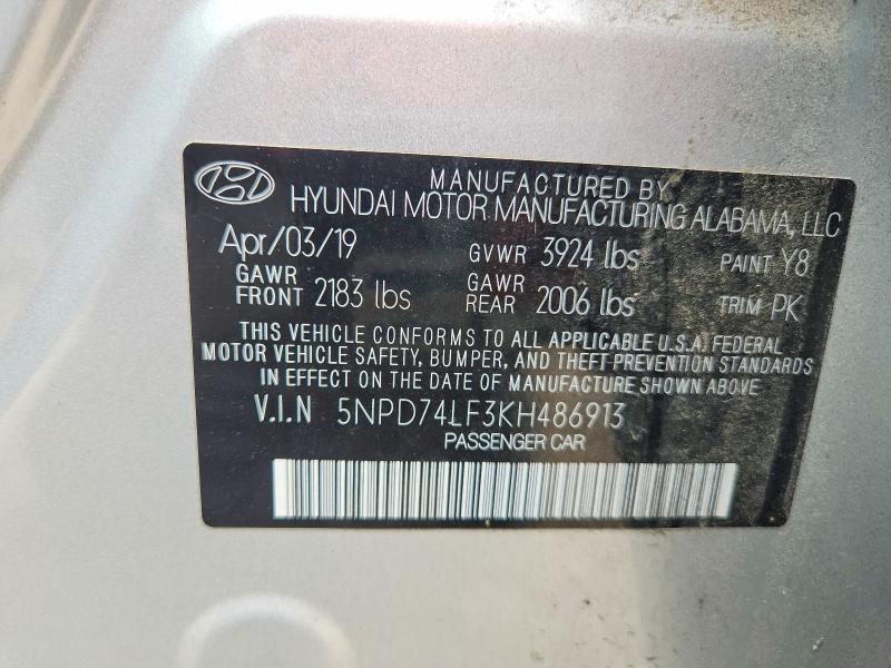 5NPD74LF3KH486913 2019 HYUNDAI ELANTRA photo no. 12