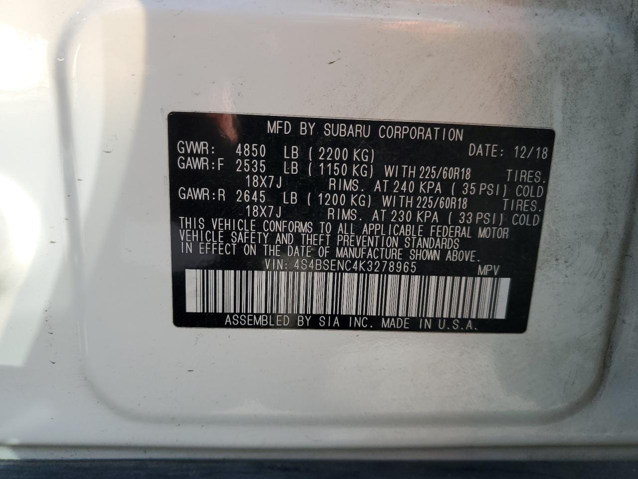 2019 SUBARU OUTBACK 3.6R LIMITED — Фото 13 из 13