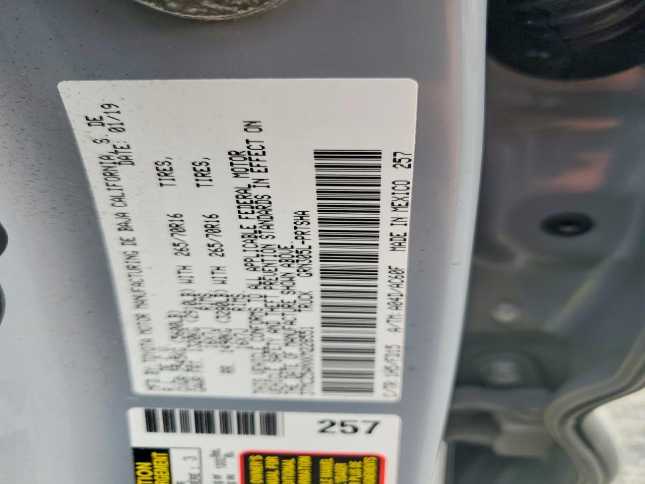 3TMCZ5ANXKM228551 2019 TOYOTA TACOMA photo no. 12
