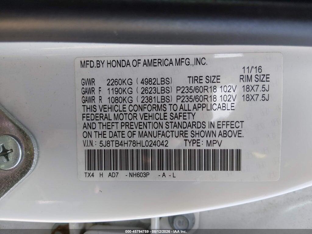 5J8TB4H78HL024042 2017 ACURA RDX photo no. 9