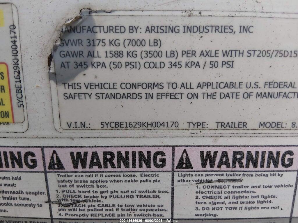 5YCBE1629KH004170 2019 ARIMARK ENCLOSED TRAILER photo no. 9