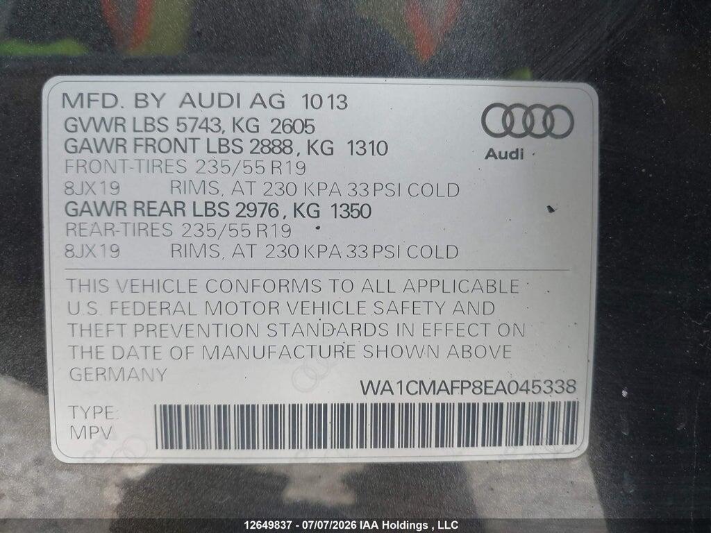 WA1CMAFP8EA045338 2014 AUDI Q5 photo no. 9