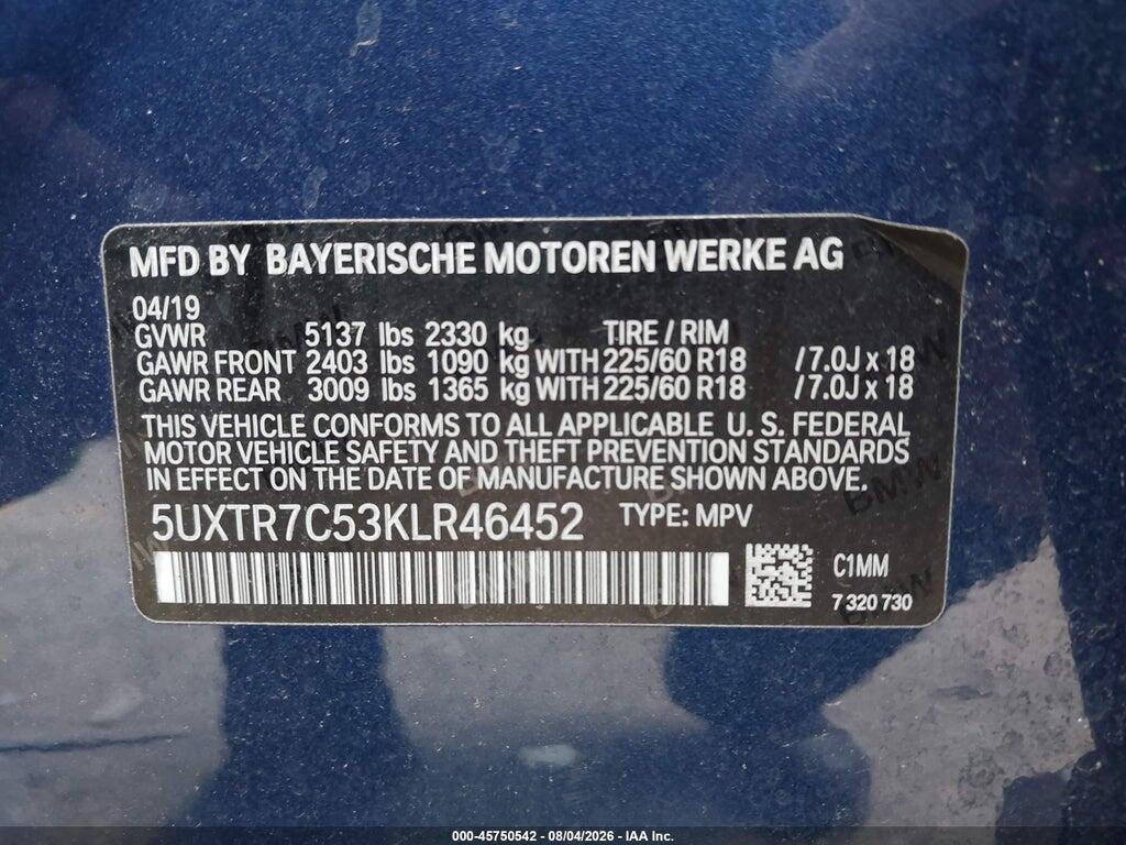 5UXTR7C53KLR46452 2019 BMW X3 photo no. 9