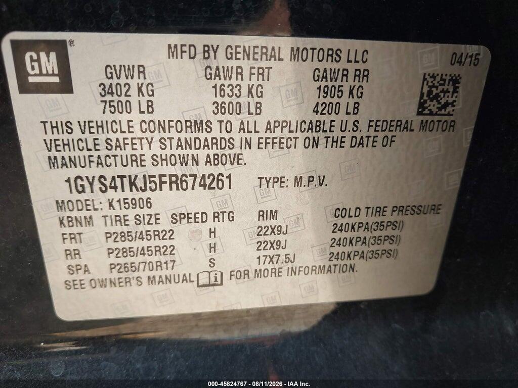 1GYS4TKJ5FR674261 2015 CADILLAC ESCALADE ESV photo no. 9