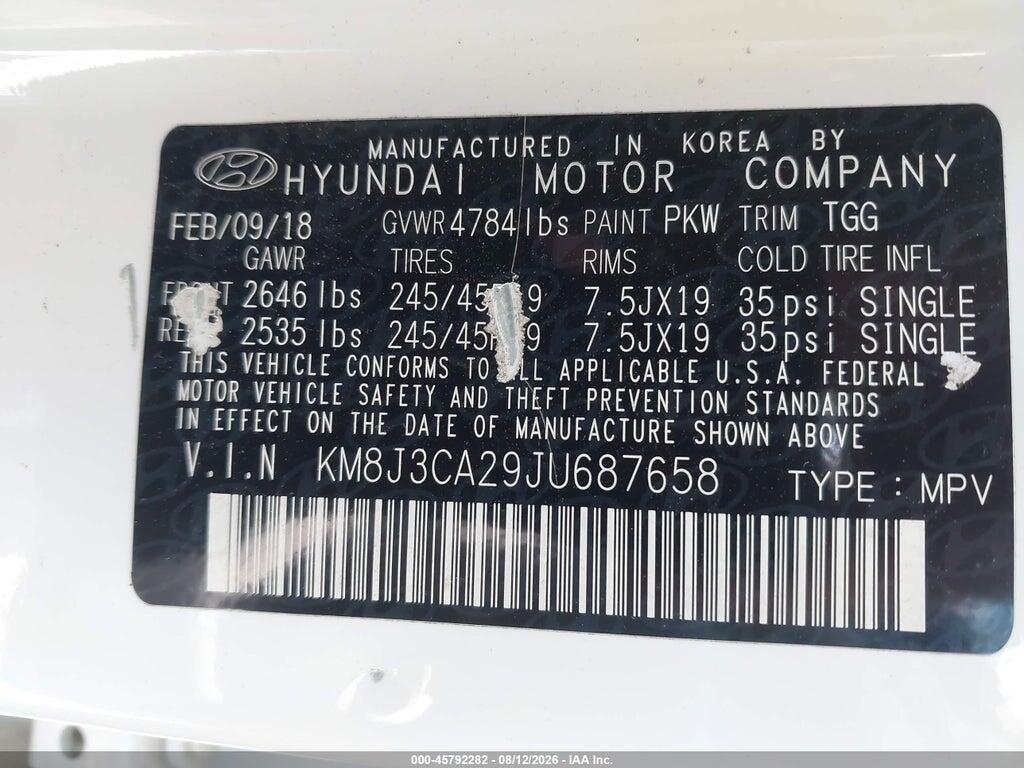 KM8J3CA29JU687658 2018 HYUNDAI TUCSON photo no. 9