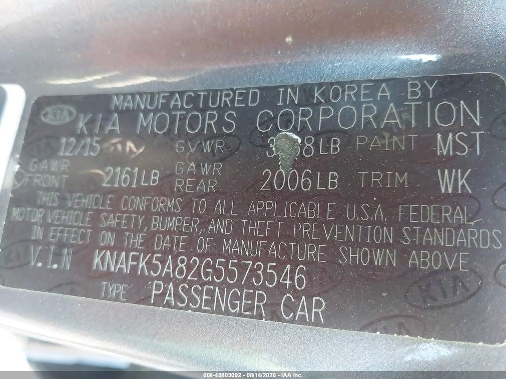 KNAFK5A82G5573546 2016 KIA FORTE photo no. 9