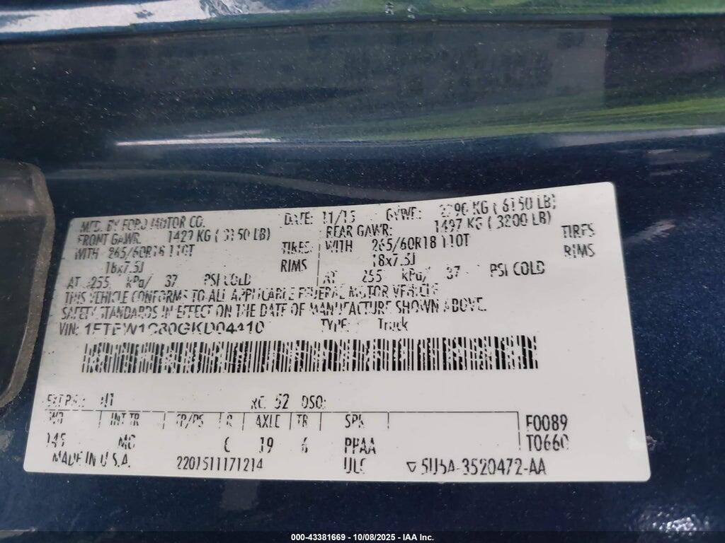 1FTEW1C80GKD04410 2016 FORD F-150 photo no. 9
