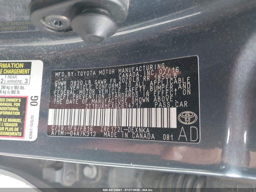 2T1BURHEXGC614717 2016 TOYOTA COROLLA photo no. 9
