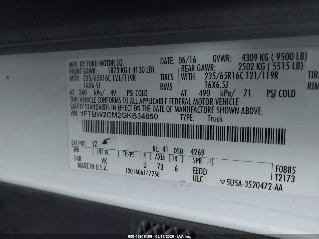 1FTBW2CM2GKB34850 2016 FORD TRANSIT-350 photo no. 9