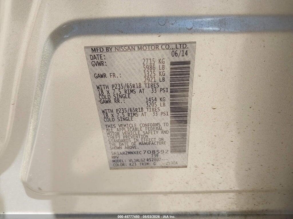 5N1AR2MNXEC708592 2014 NISSAN PATHFINDER photo no. 9