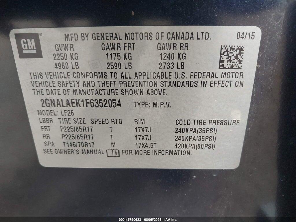 2GNALAEK1F6352054 2015 CHEVROLET EQUINOX photo no. 9