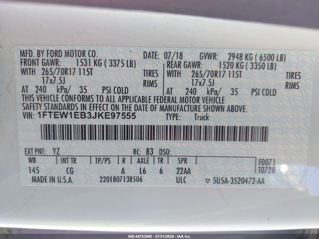 1FTEW1EB3JKE97555 2018 FORD F-150 photo no. 9