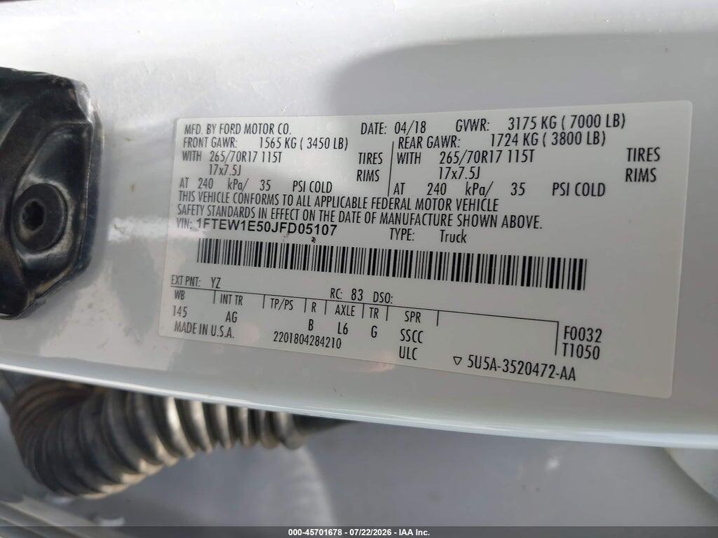 1FTEW1E50JFD05107 2018 FORD F-150 photo no. 9