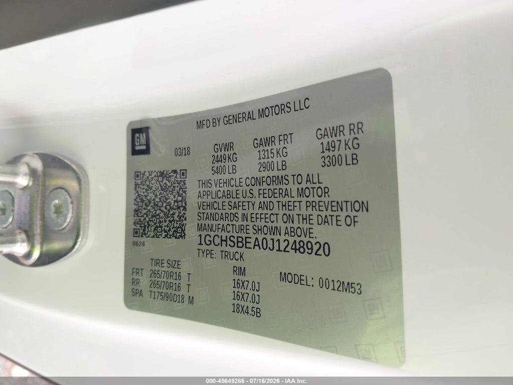 1GCHSBEA0J1248920 2018 CHEVROLET COLORADO photo no. 9
