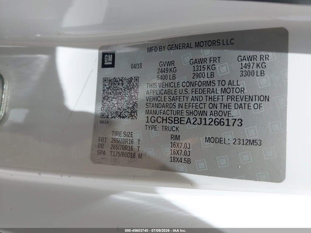 1GCHSBEA2J1266173 2018 CHEVROLET COLORADO photo no. 9